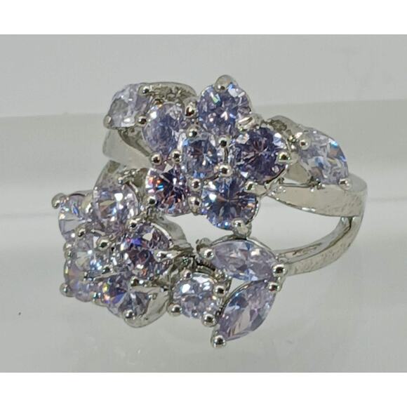 Vintage Ring Size 7 Silver Tone White Gold GP Brilliant Sim Diamond CZ Cocktail - Picture 2 of 10